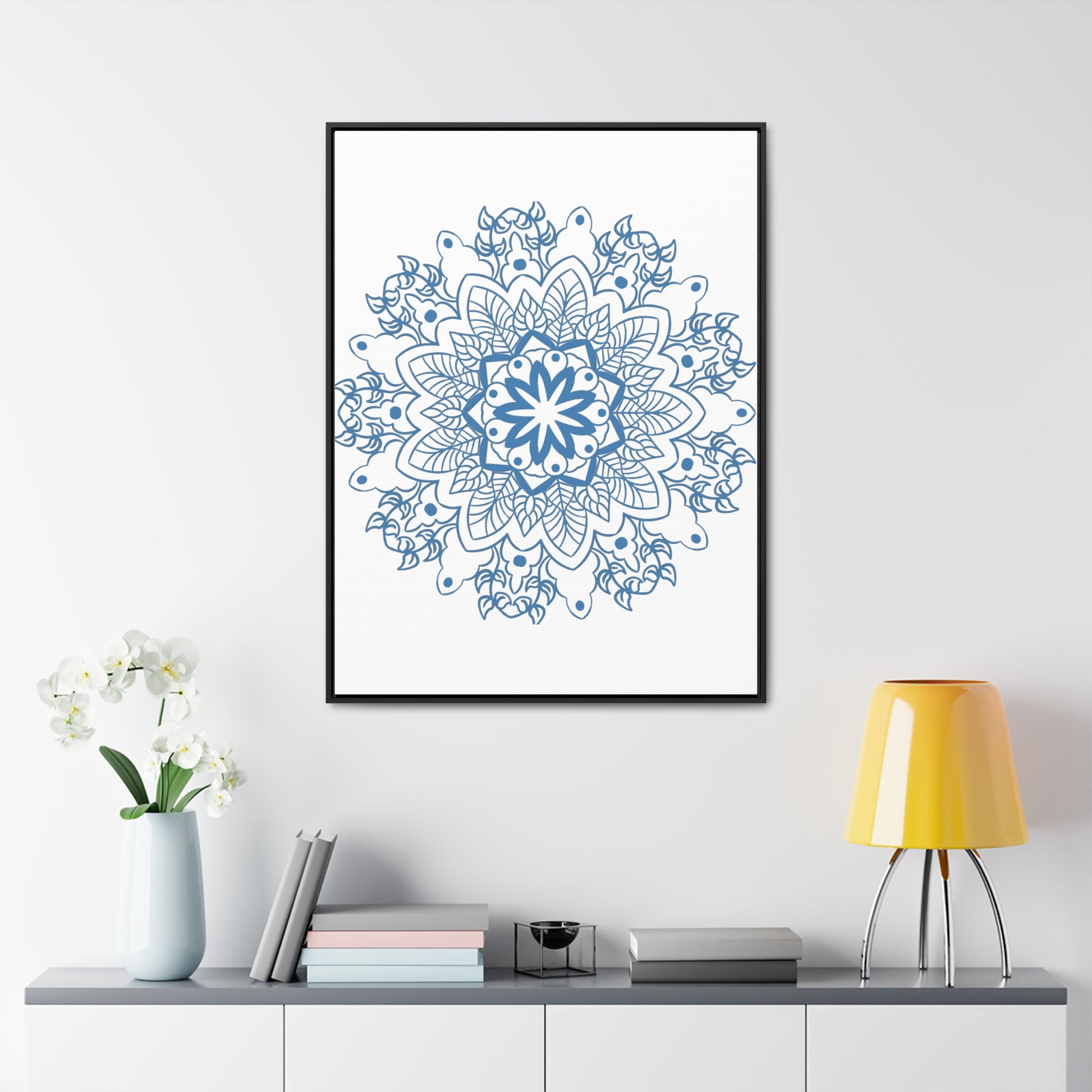 Mandala Handmade Art - Steel Blue Design Wall Art on Gallery Canvas Wraps, Vertical Frame, perfect for adding an elegant touch to any room decor