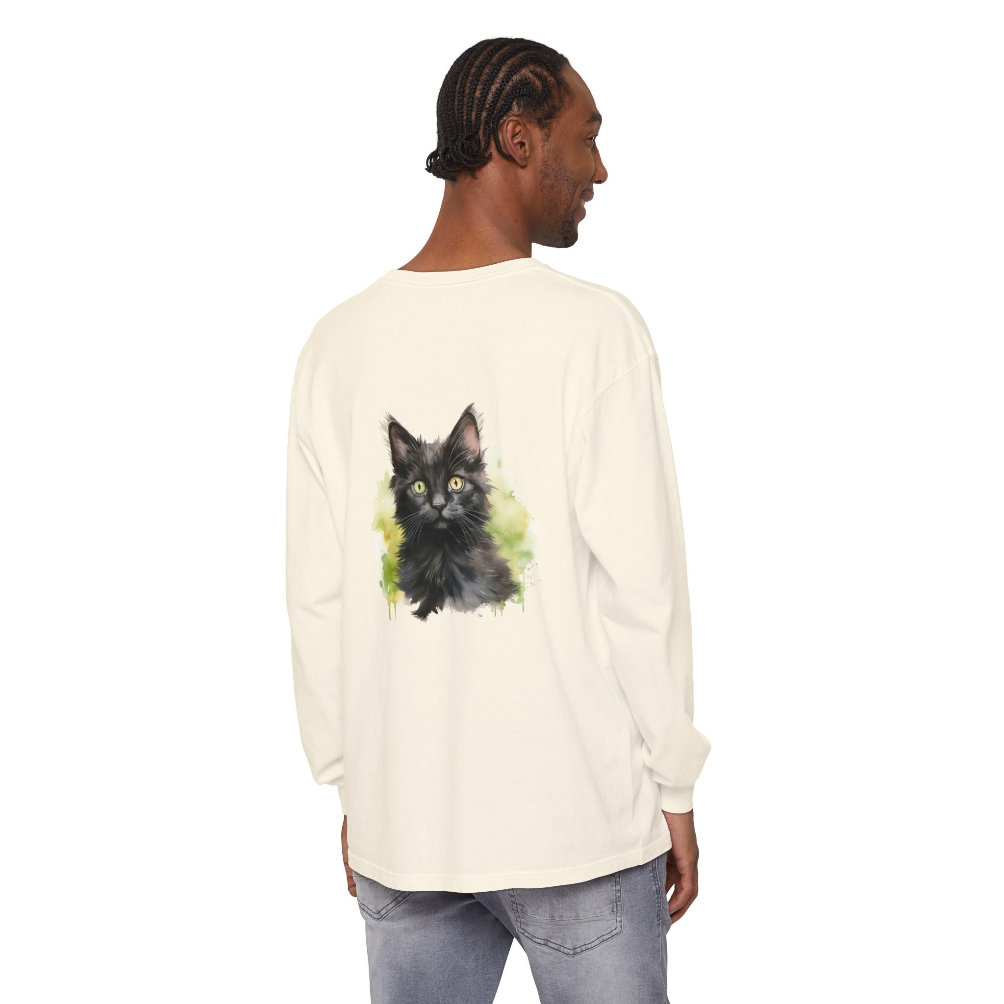 Black Kitten Watercolor Long Sleeve Tee