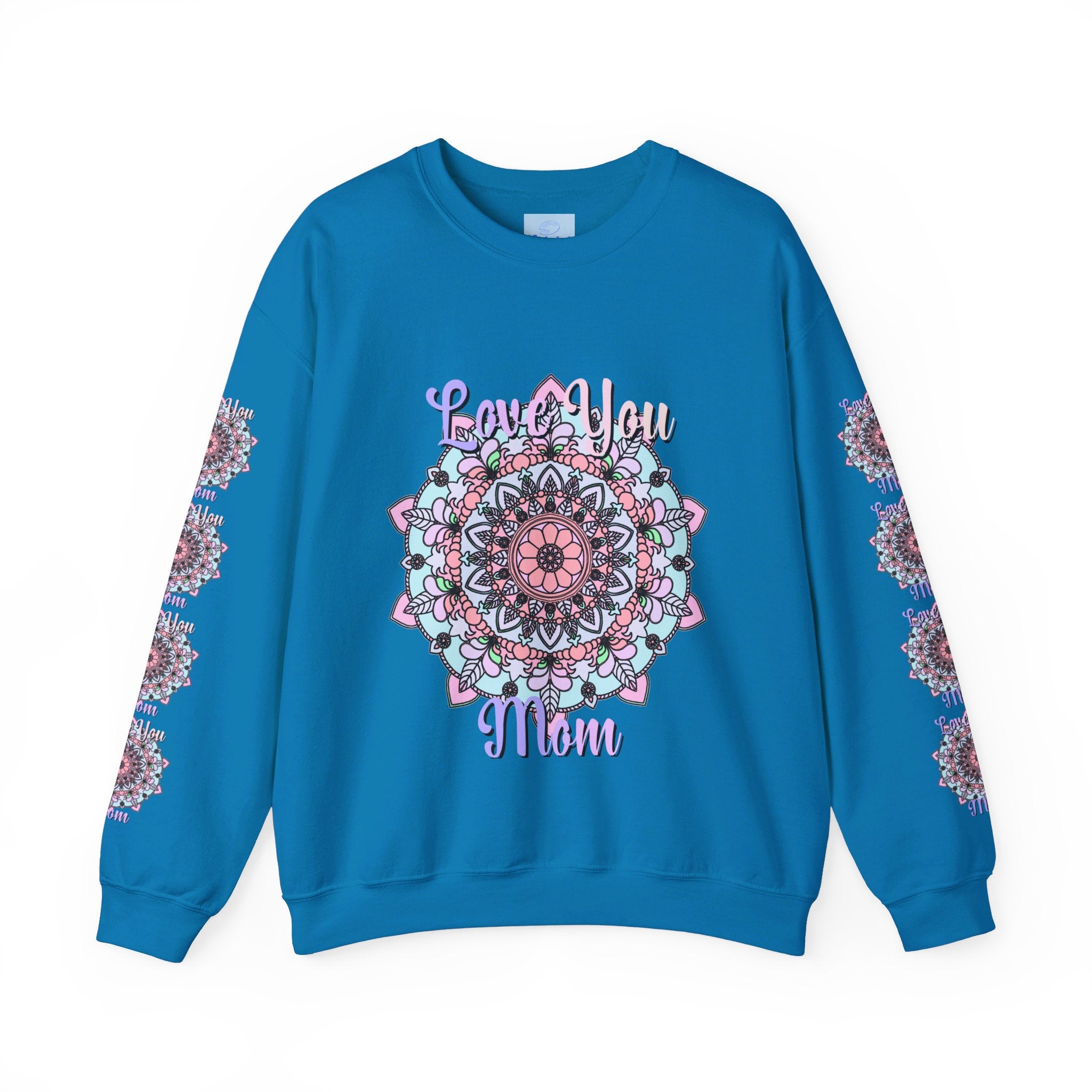 Cozy and warm unisex crewneck sweatshirt with 'Love You Mom' design, perfect for gifting to your mom on her birthday