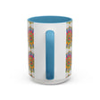 Gorgeous and vibrant mandala pattern printed on a grey ceramic mug