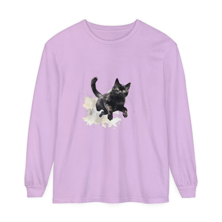 Black Cat Watercolor Splash T-Shirt featuring a whimsical feline design