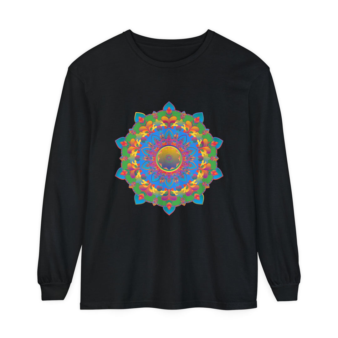 Bohemian style long sleeve t-shirt with intricate mandala pattern