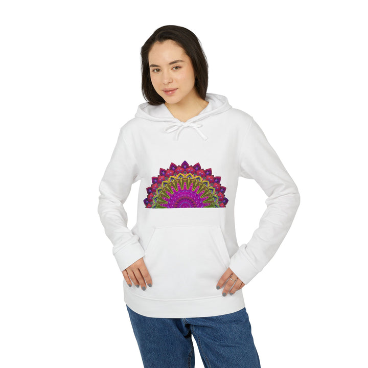  Blululi Adidas Mandala Fleece Hoodie in yellow and white, side pockets and cozy hood