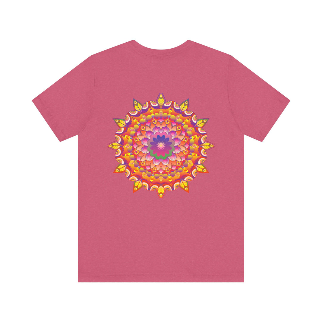 Colorful and intricate mandala design on a t-shirt promoting spiritual peace and harmony