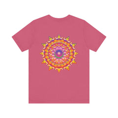 Colorful and intricate mandala design on a t-shirt promoting spiritual peace and harmony