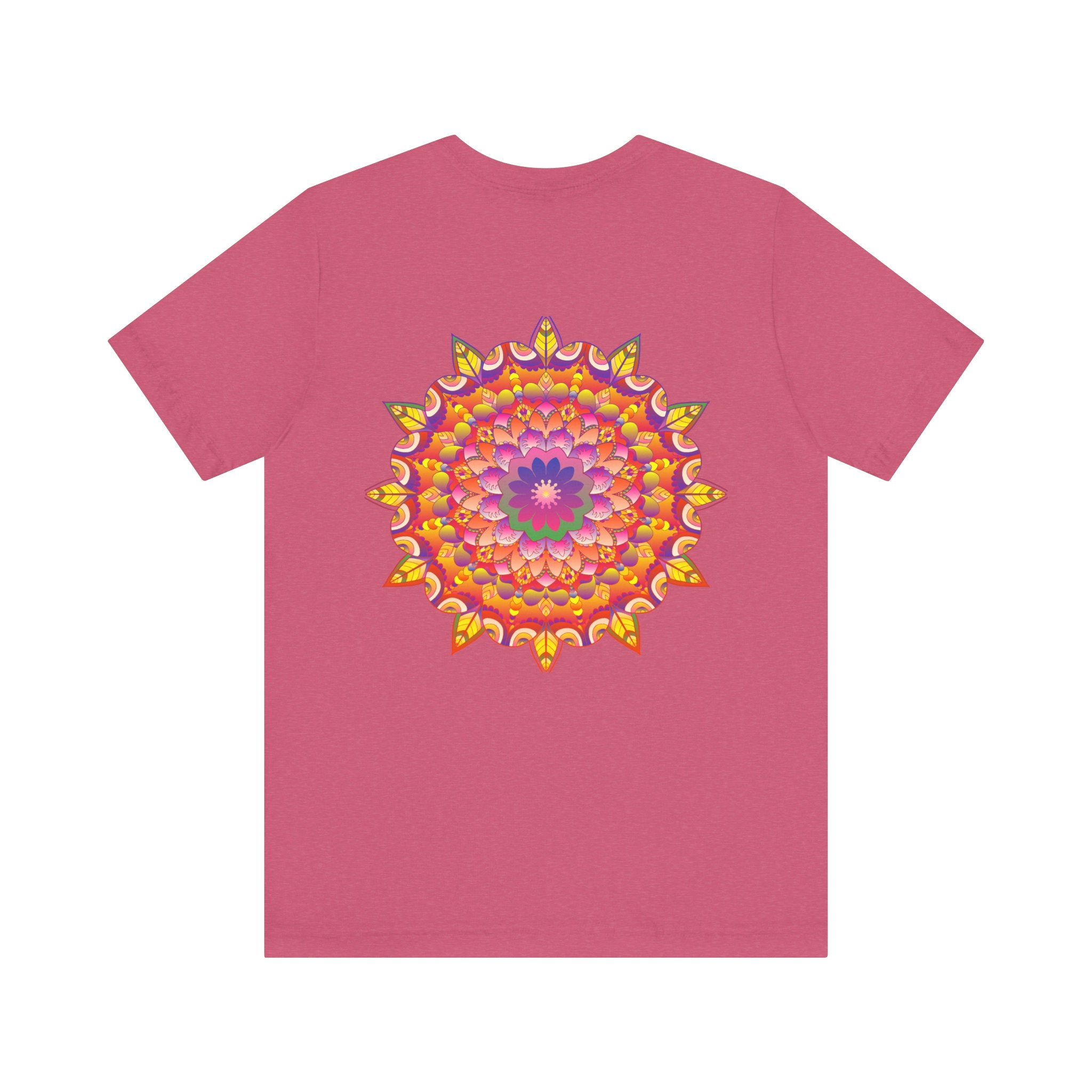 Colorful and intricate mandala design on a t-shirt promoting spiritual peace and harmony