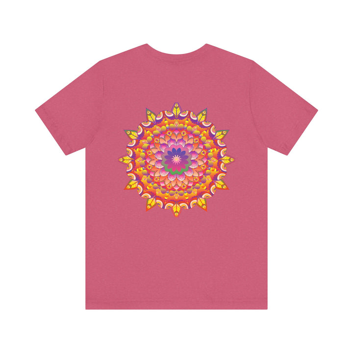 Colorful and intricate mandala design on a t-shirt promoting spiritual peace and harmony