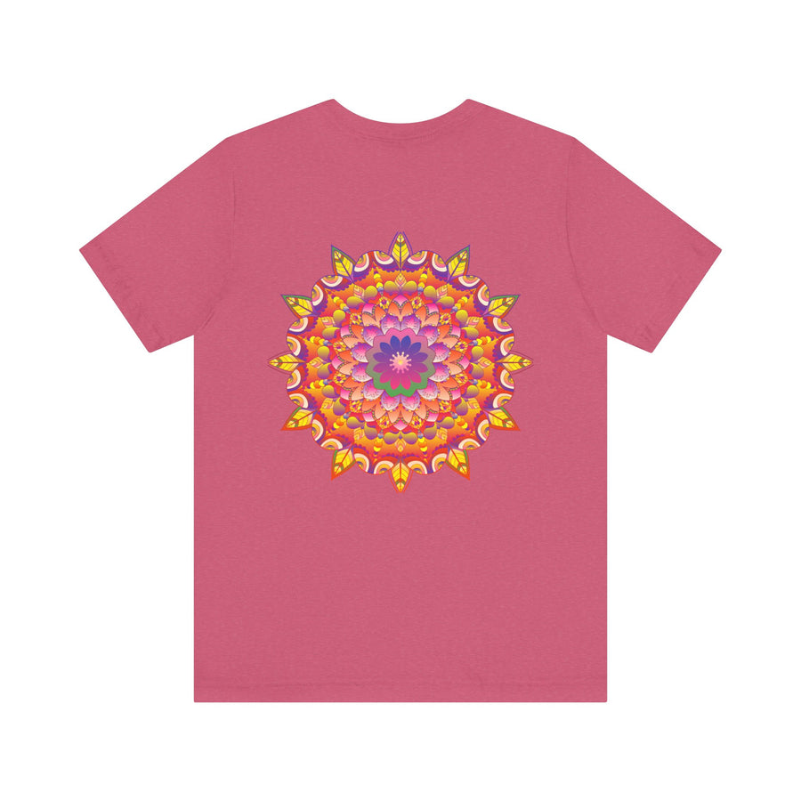 Colorful and intricate mandala design on a t-shirt promoting spiritual peace and harmony