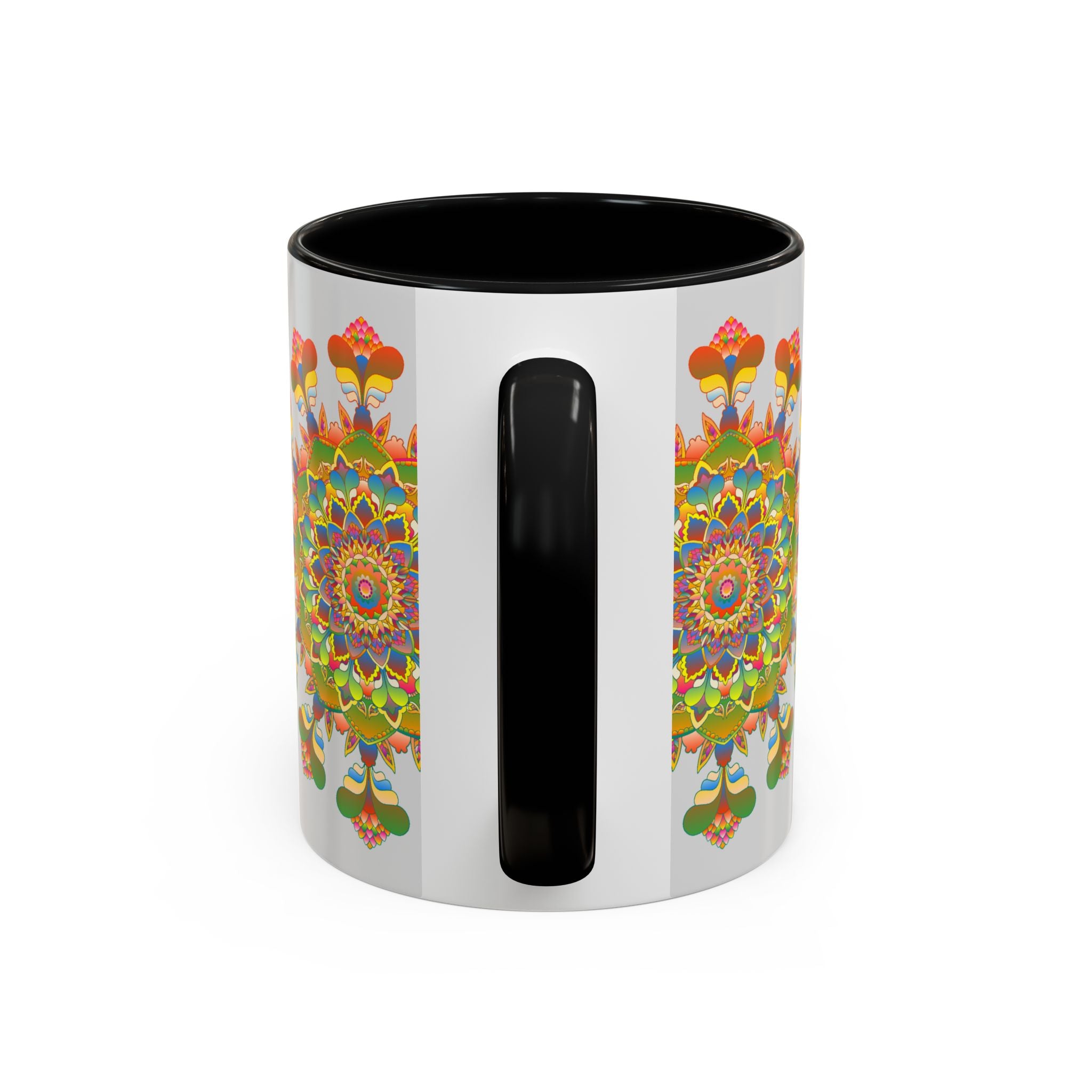 Beautiful mandala art mug with intricate and colorful design, perfect for enjoying your favorite hot beverage