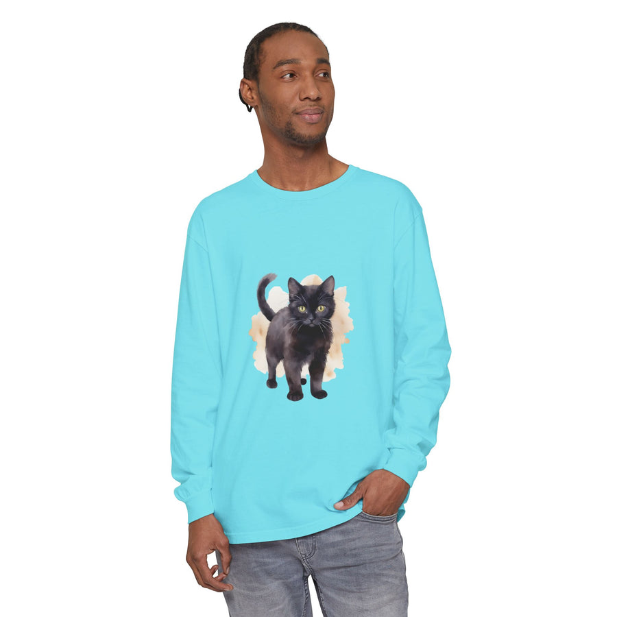 Full Sleeve Tee | Black Cat Watercolor - Unisex