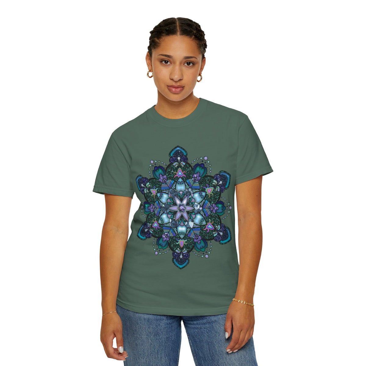 Mandala T-Shirt – Blue Purple Boho Geometric Floral Design