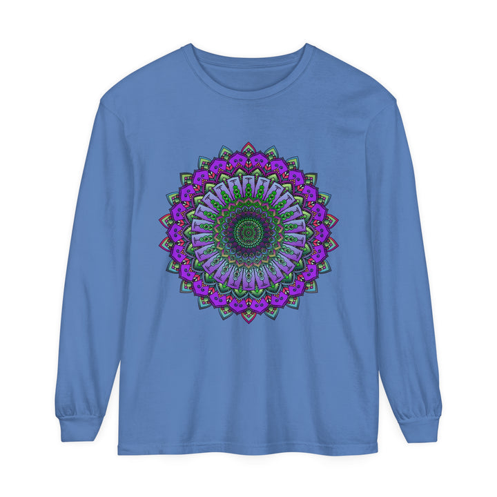 Intricate Mandala Unisex Long Sleeve T-Shirt featuring detailed geometric design in vibrant colors