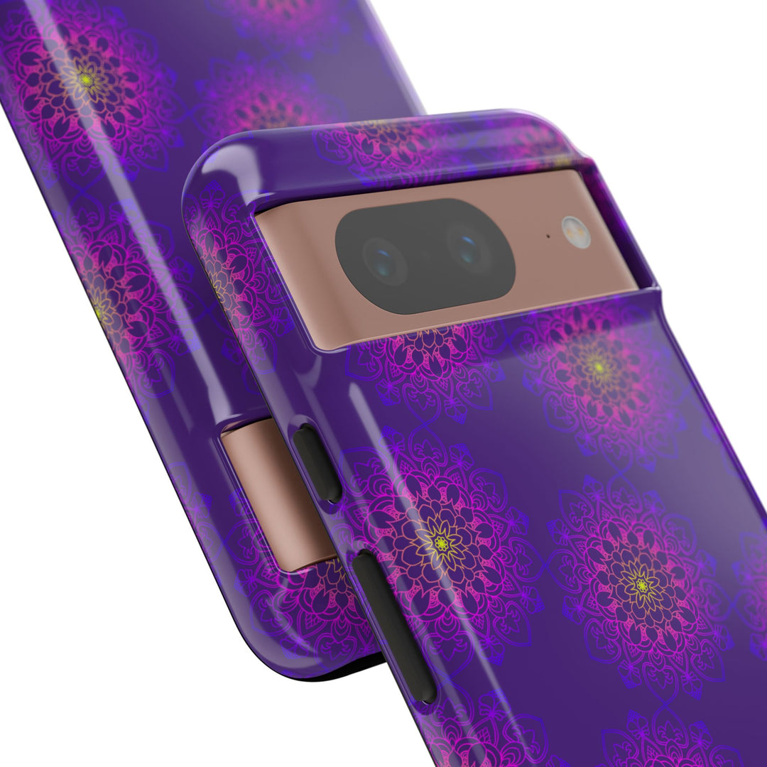 Intricate Purple Floral iPhone Case with Bold Mandala Design