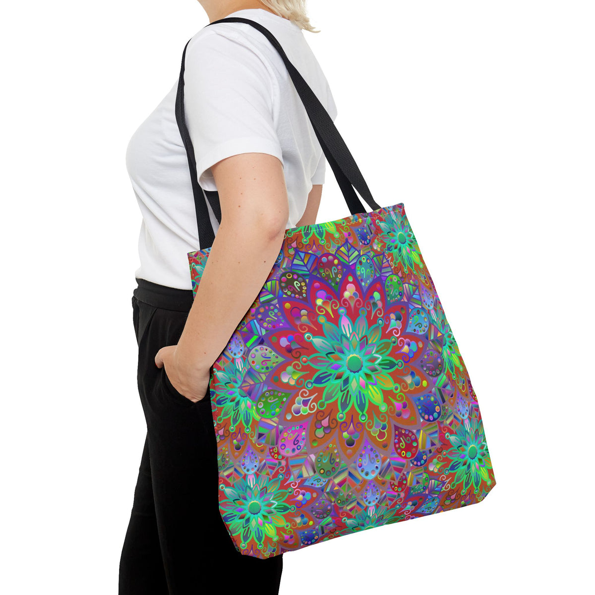 Psychedelic Mandala Tote Bag — Colorful Boho All-Over Print Tote