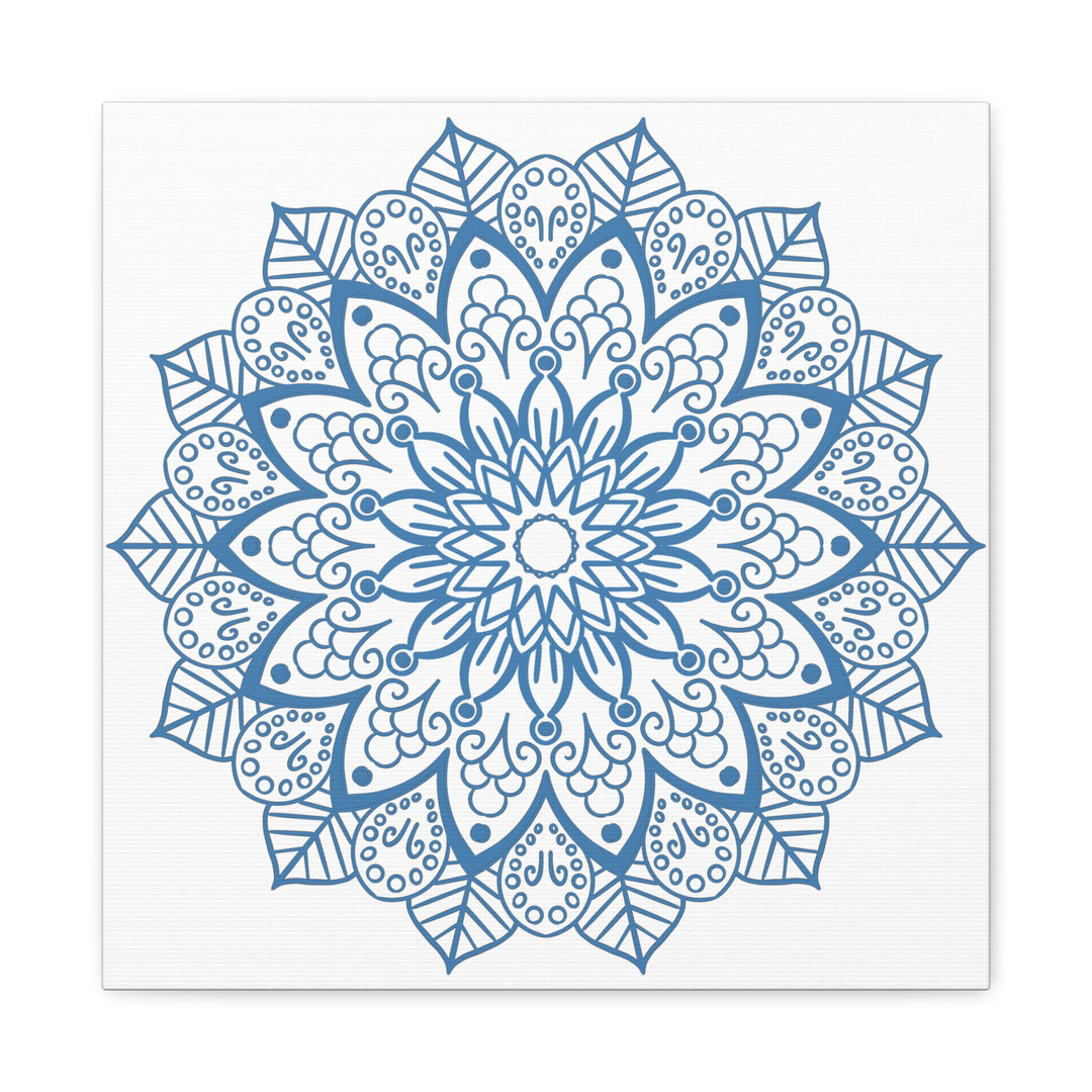 Handmade Mandala Art Steel Blue Canvas 125 - Beautifully detailed steel blue canvas featuring intricate mandala design Perfect for adding a touch of artisanal elegance to any space