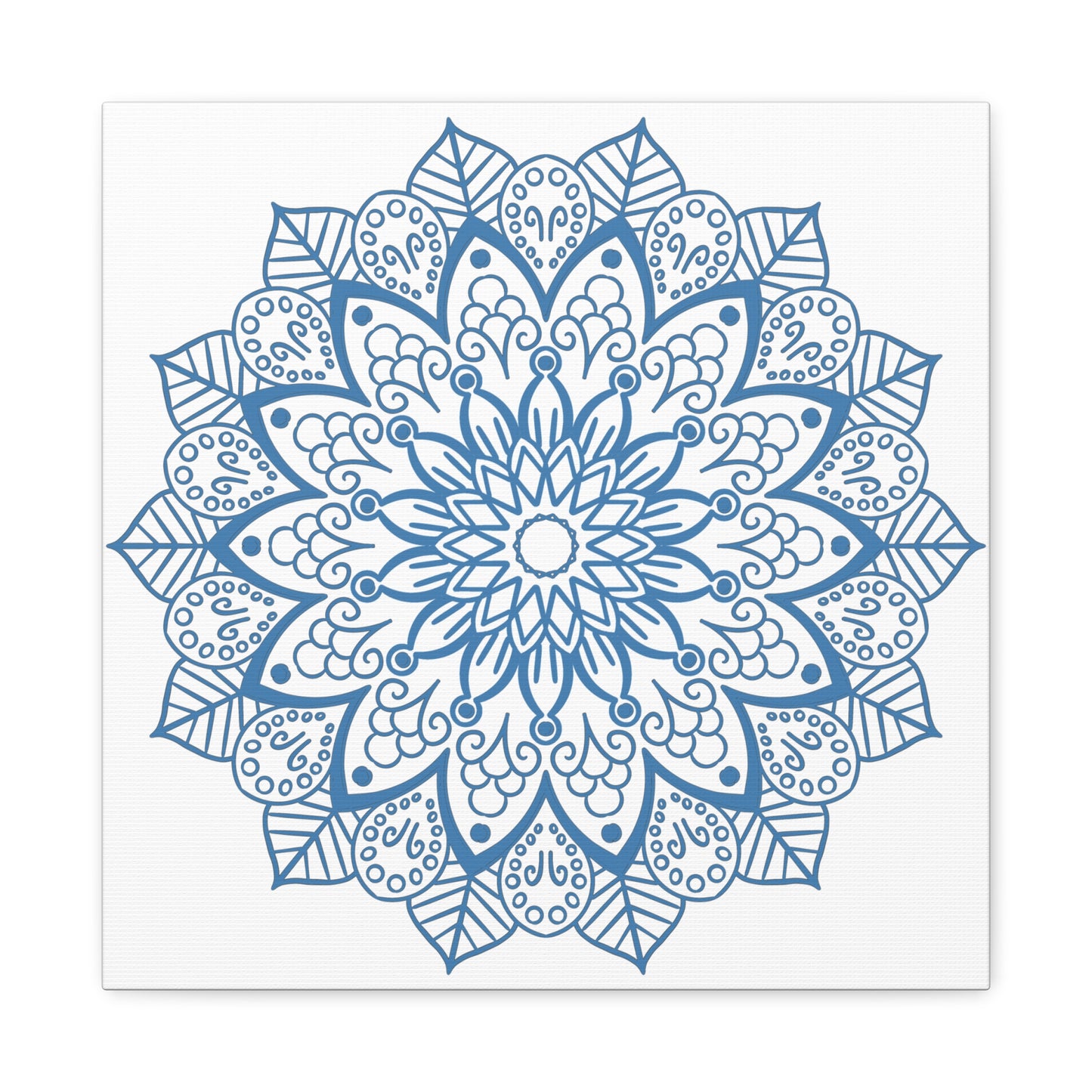 Handmade Mandala Art Steel Blue Canvas 125 - Beautifully detailed steel blue canvas featuring intricate mandala design Perfect for adding a touch of artisanal elegance to any space