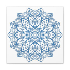 Handmade Mandala Art Steel Blue Canvas 125 - Beautifully detailed steel blue canvas featuring intricate mandala design Perfect for adding a touch of artisanal elegance to any space