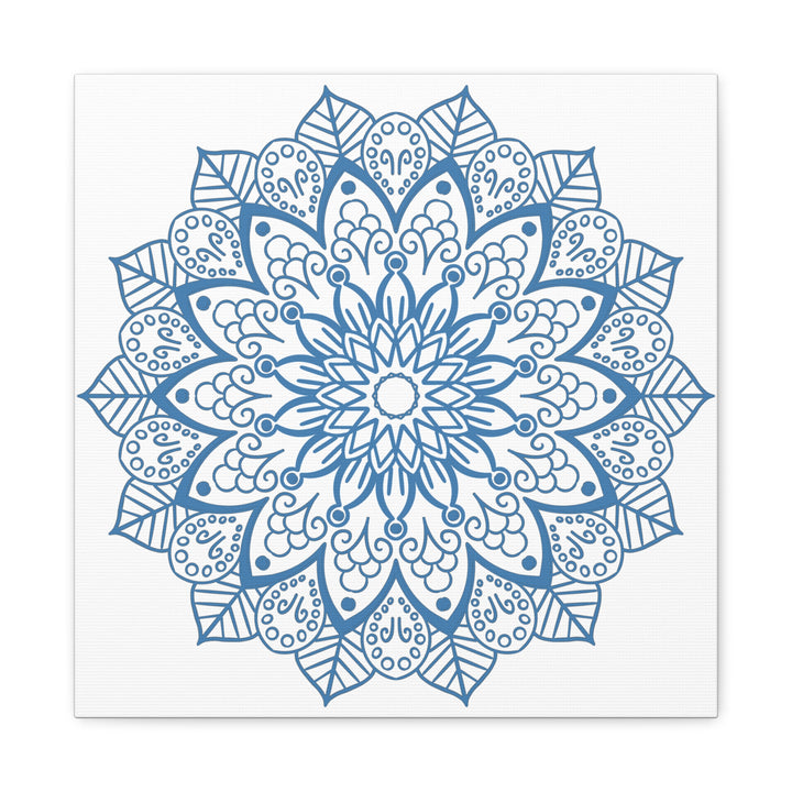 Handmade Mandala Art Steel Blue Canvas 125 - Beautifully detailed steel blue canvas featuring intricate mandala design Perfect for adding a touch of artisanal elegance to any space