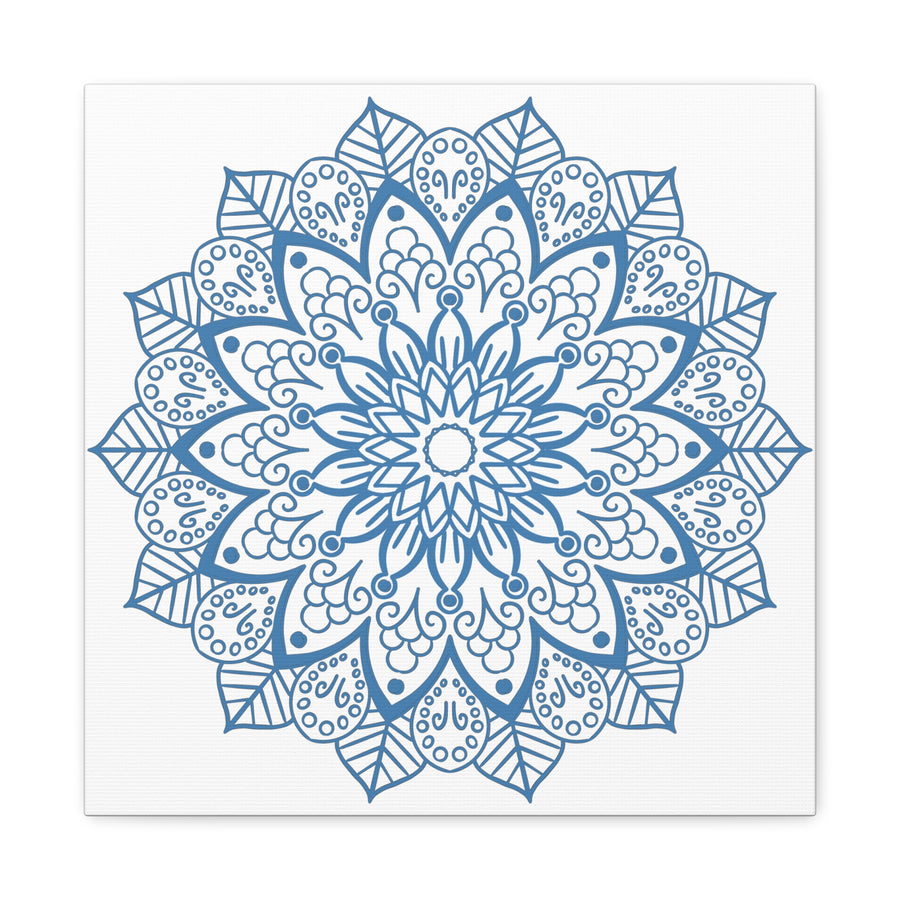 Handmade Mandala Art Steel Blue Canvas 125 - Beautifully detailed steel blue canvas featuring intricate mandala design Perfect for adding a touch of artisanal elegance to any space