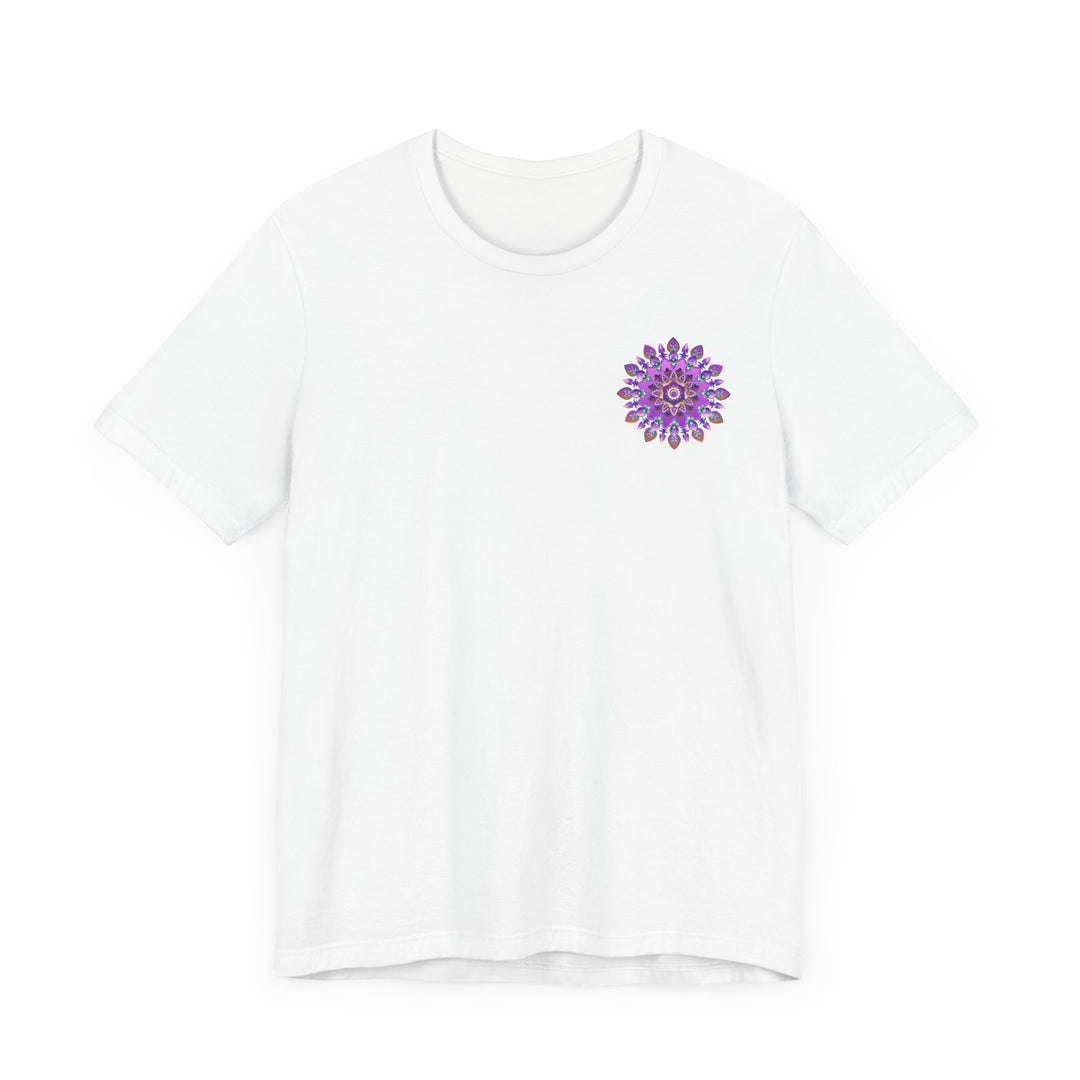 Beautiful purple mandala t-shirt featuring intricate design symbolizing spiritual peace and harmony, perfect for those seeking enlightenment and tranquility