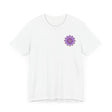 Beautiful purple mandala t-shirt featuring intricate design symbolizing spiritual peace and harmony, perfect for those seeking enlightenment and tranquility