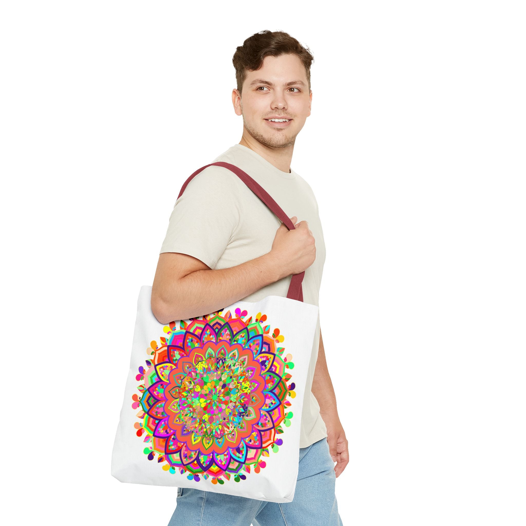 Beautiful and vibrant mandala art tote bag with intricate and colorful design