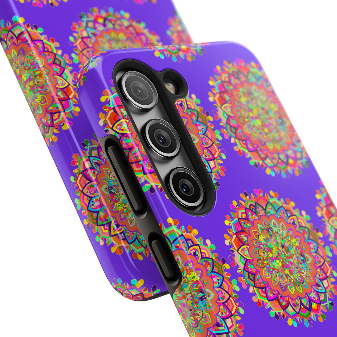 Hand-drawn purple mandala art phone case designed for iPhone X and XS