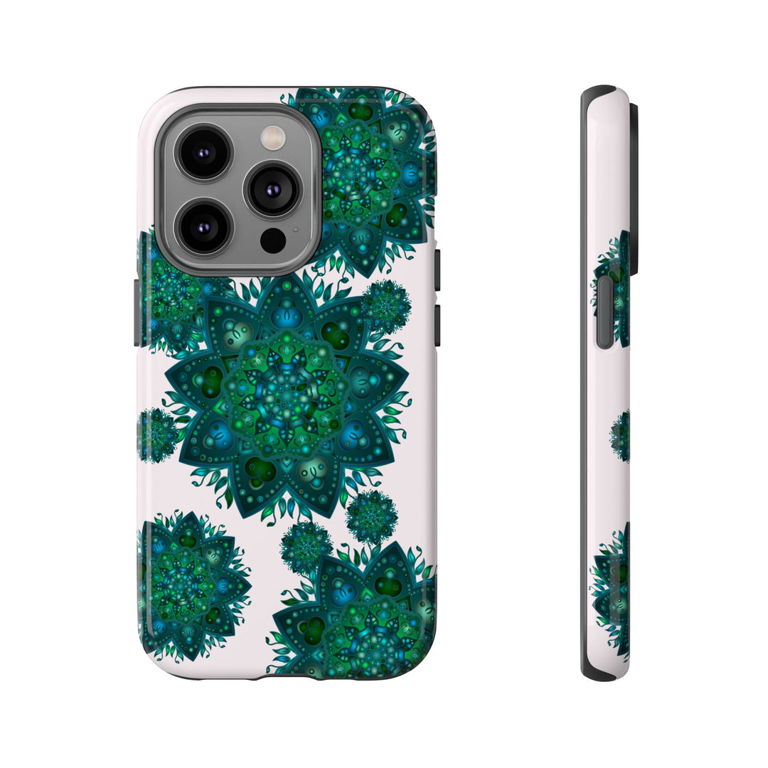 Light Pink Green Mandala Phone Case with Peaceful and Intricate Design for a Stylish and Calming Look