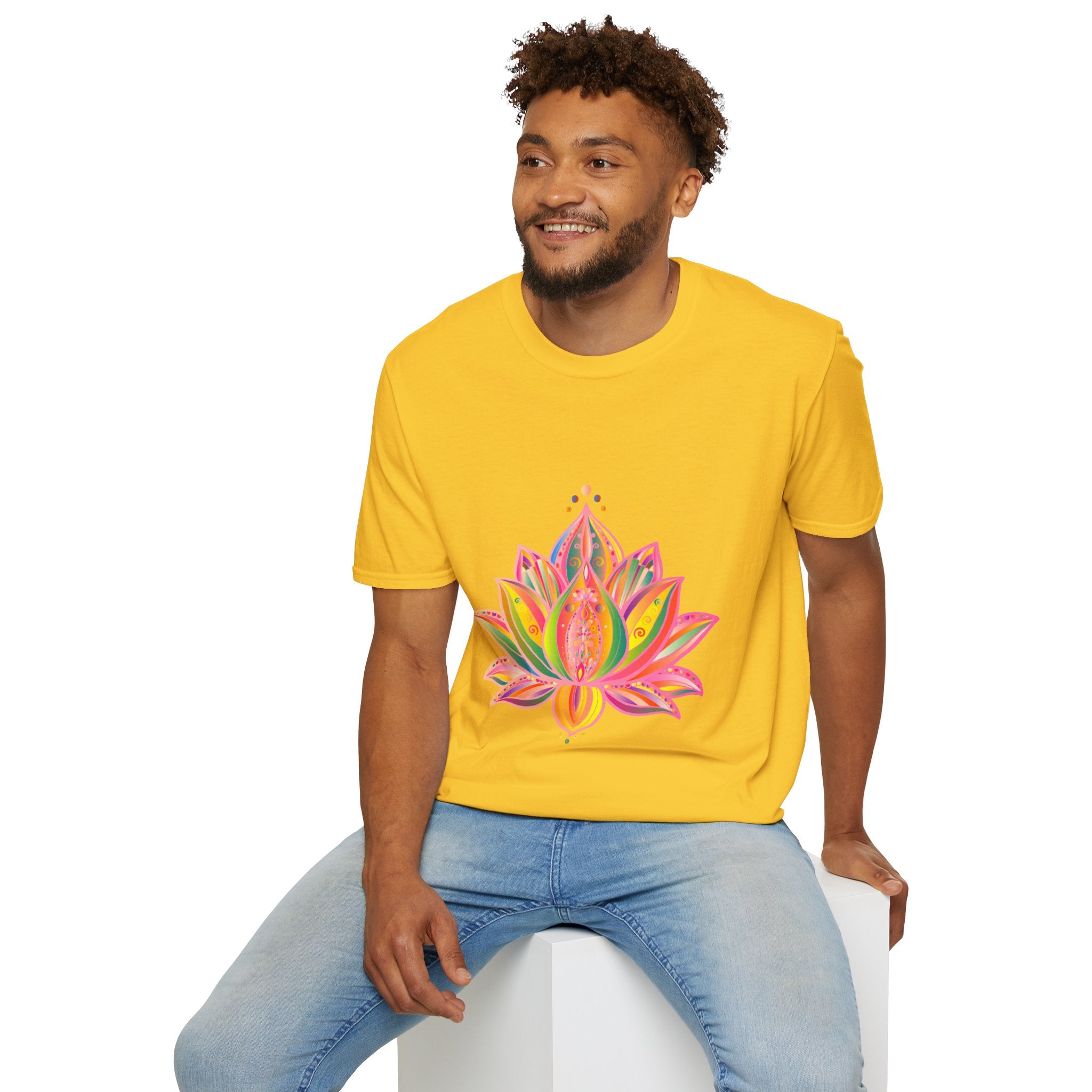 Lotus Mandala Unisex T-Shirt featuring a hand-drawn unique design by Blululi