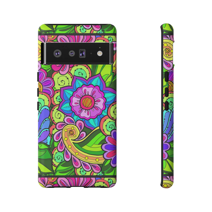 Floral Fantasy iPhone and Google Pixel Case in Bright Green Palette