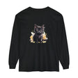 Black Kitten Watercolor Splash T-Shirt featuring a playful black kitten surrounded by vibrant watercolor splashes on a black t-shirt