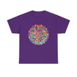 Colorful mandala art design printed on a comfortable unisex heavy cotton t-shirt, perfect for yoga and mindfulness practices