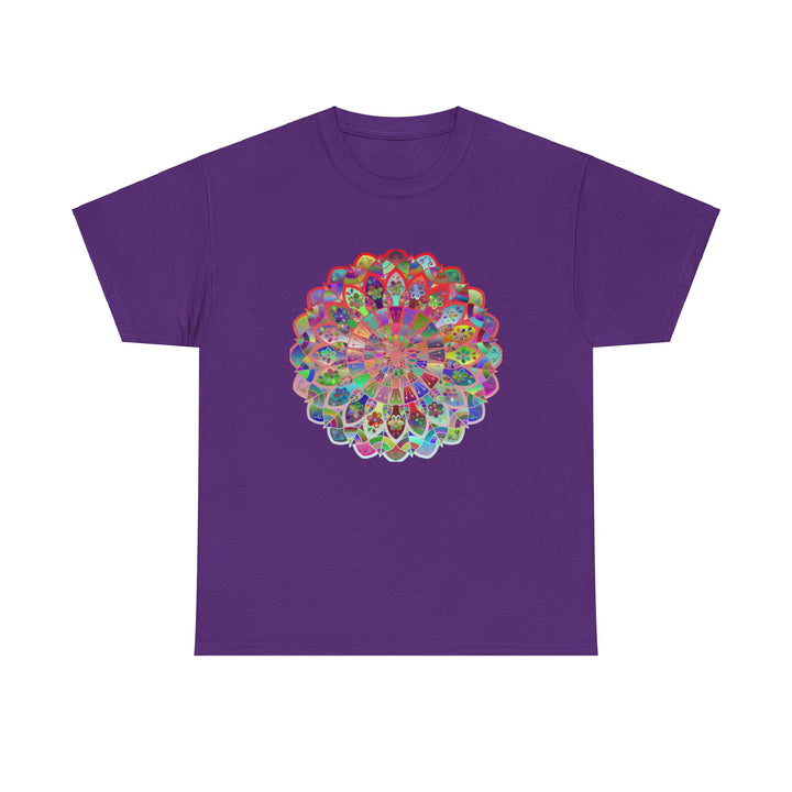 Colorful mandala art design printed on a comfortable unisex heavy cotton t-shirt, perfect for yoga and mindfulness practices