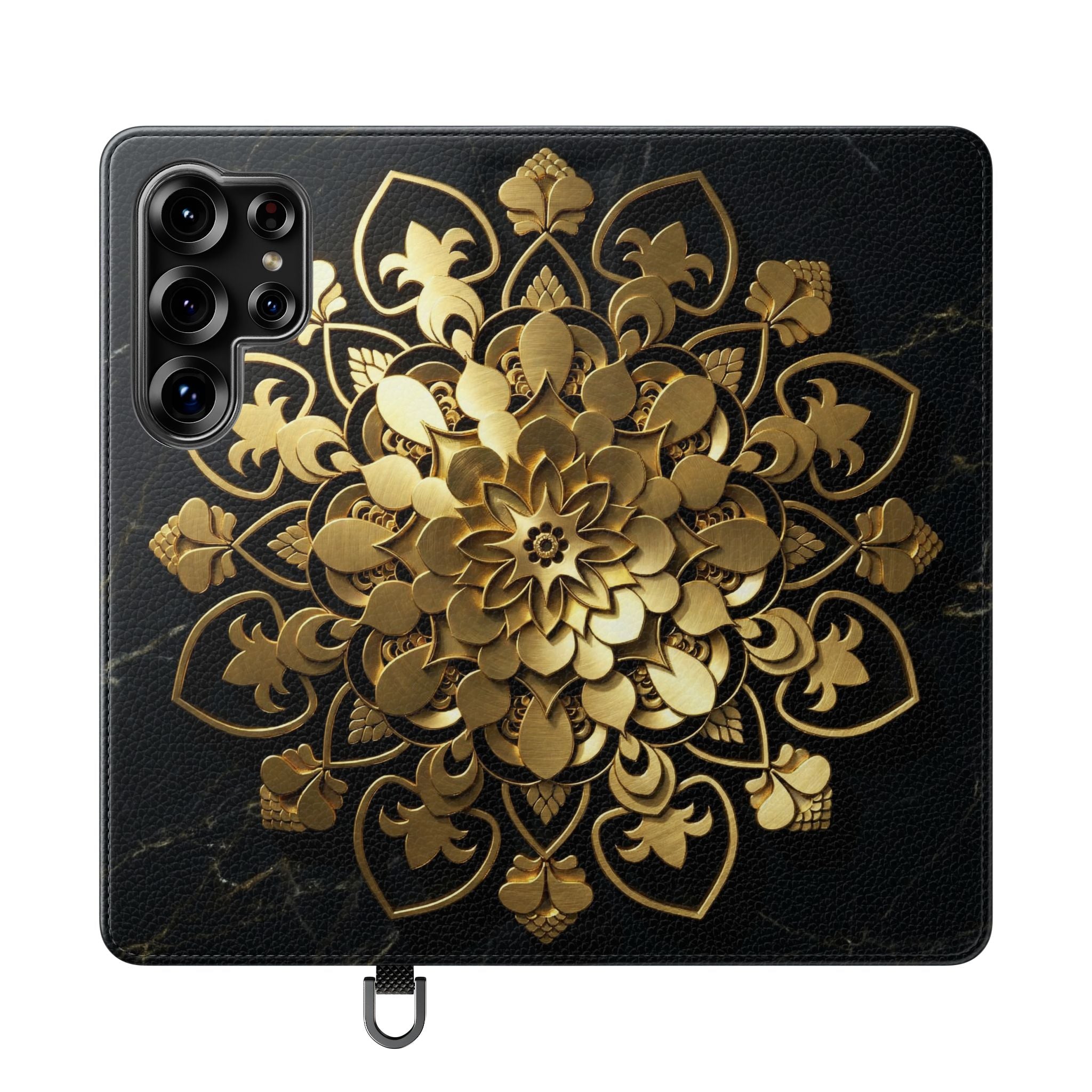 Gold Mandala Flip Phone Case – Luxury Floral Wallet Cover