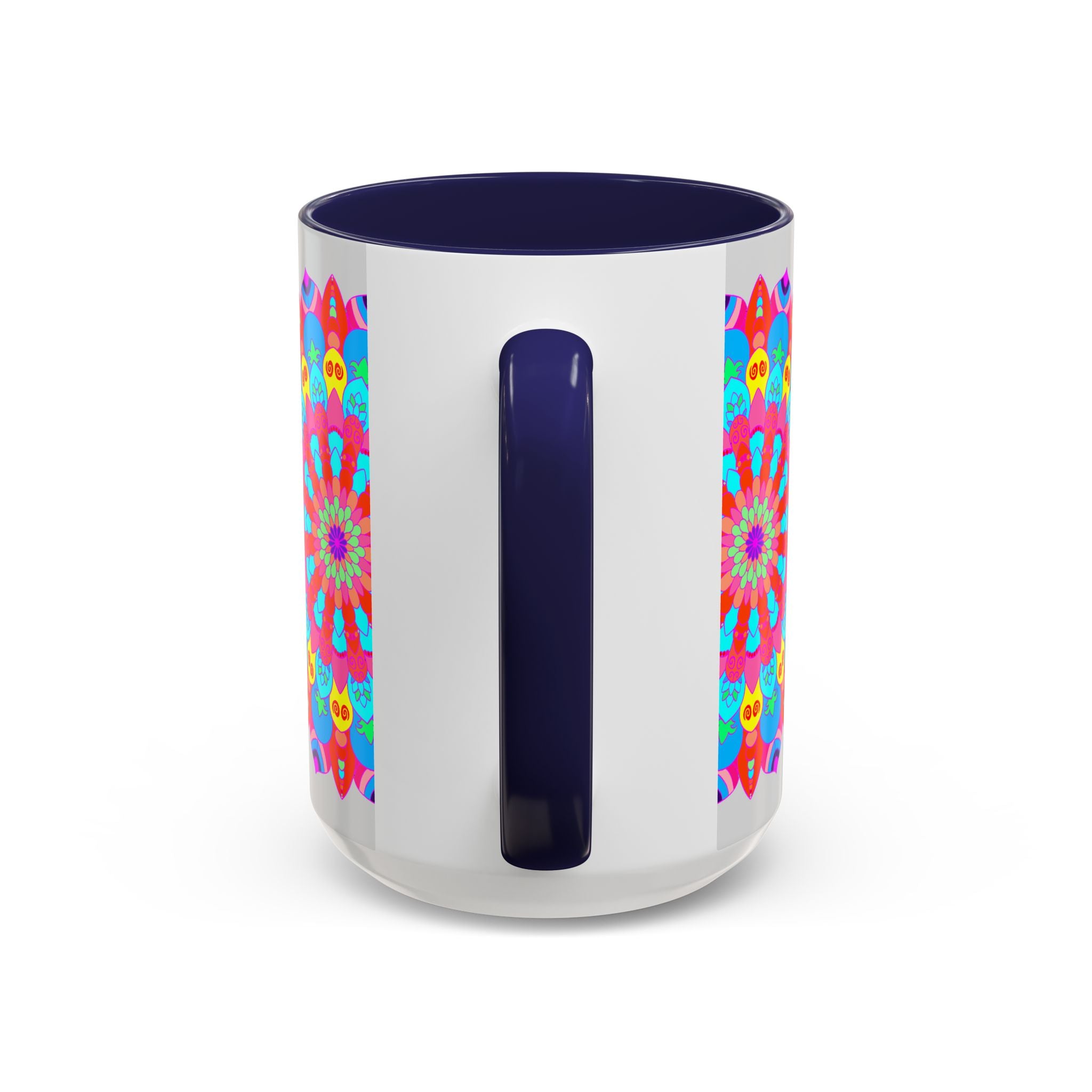 Colorful and vibrant mandala artwork on a high-quality ceramic mug