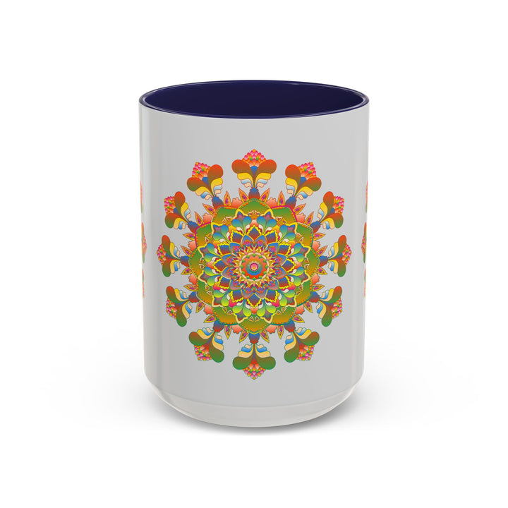 Colorful and intricate mandala art design adorns this beautiful ceramic mug