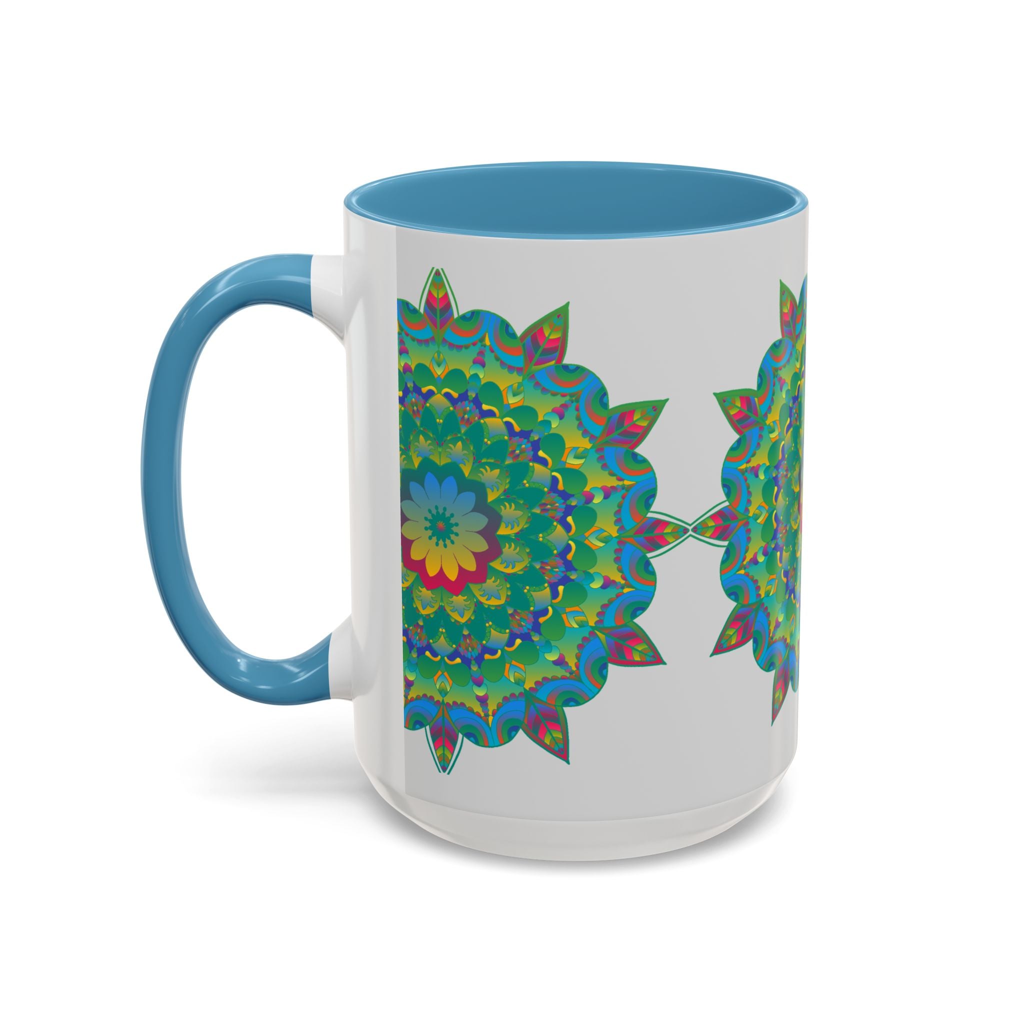 Vibrant and detailed Mandala Art Mug featuring a colorful floral design