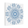 Handmade Mandala Art in Steel Blue on Matte Canvas, Stretched, 125 inch - Perfect for Bohemian Home Decor