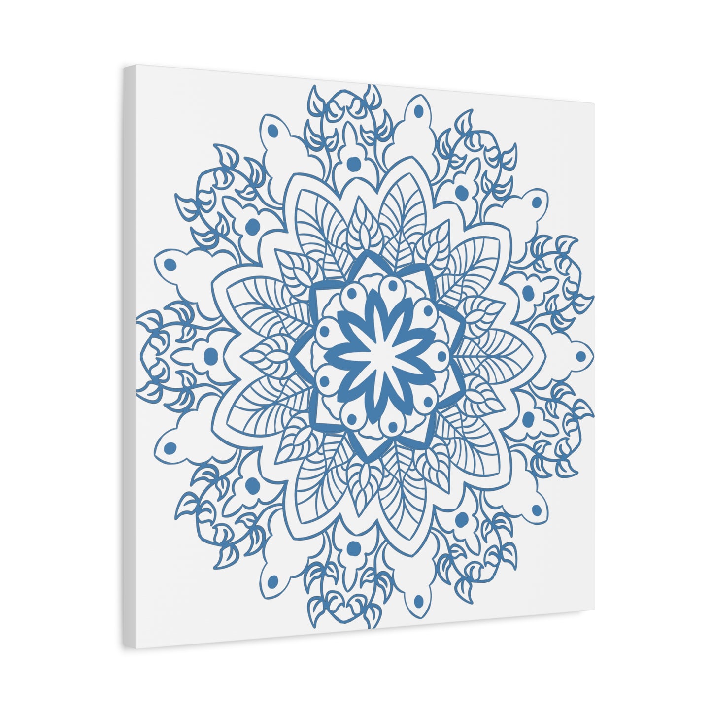 Handmade Mandala Art in Steel Blue on Matte Canvas, Stretched, 125 inch - Perfect for Bohemian Home Decor