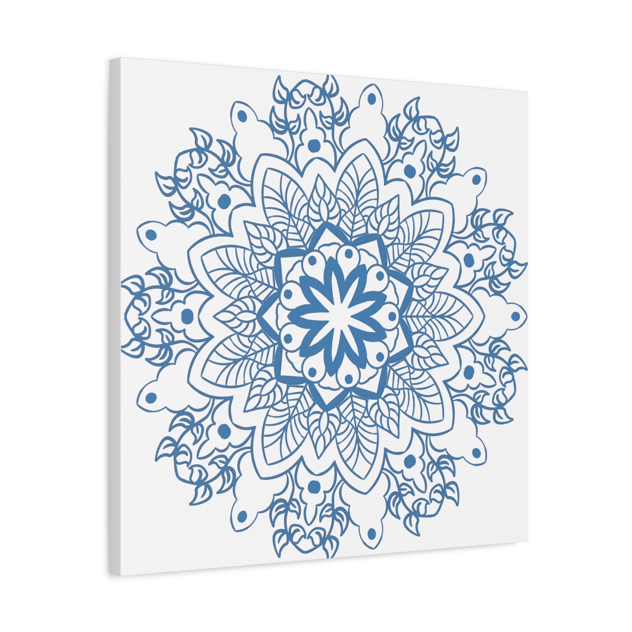 Handmade Mandala Art in Steel Blue on Matte Canvas, Stretched, 125 inch - Perfect for Bohemian Home Decor