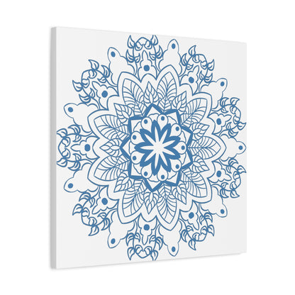 Handmade Mandala Art in Steel Blue on Matte Canvas, Stretched, 125 inch - Perfect for Bohemian Home Decor