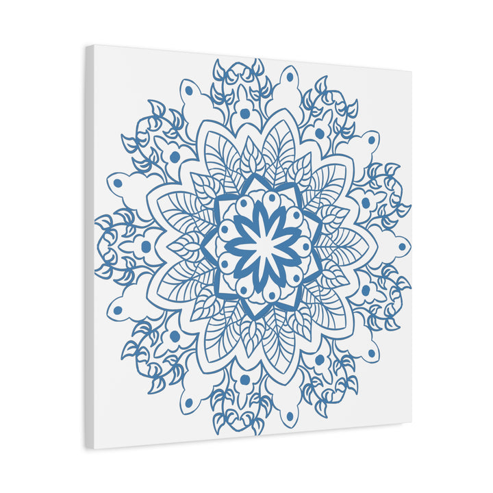 Handmade Mandala Art in Steel Blue on Matte Canvas, Stretched, 125 inch - Perfect for Bohemian Home Decor