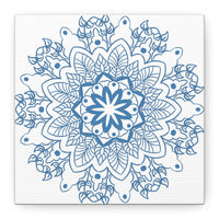Handmade Mandala Art in Steel Blue on Matte Canvas, Stretched and 125 Inches Thick