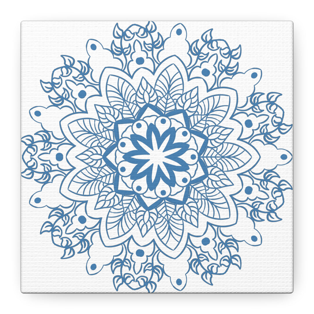 Handmade Mandala Art in Steel Blue on Matte Canvas, Stretched and 125 Inches Thick