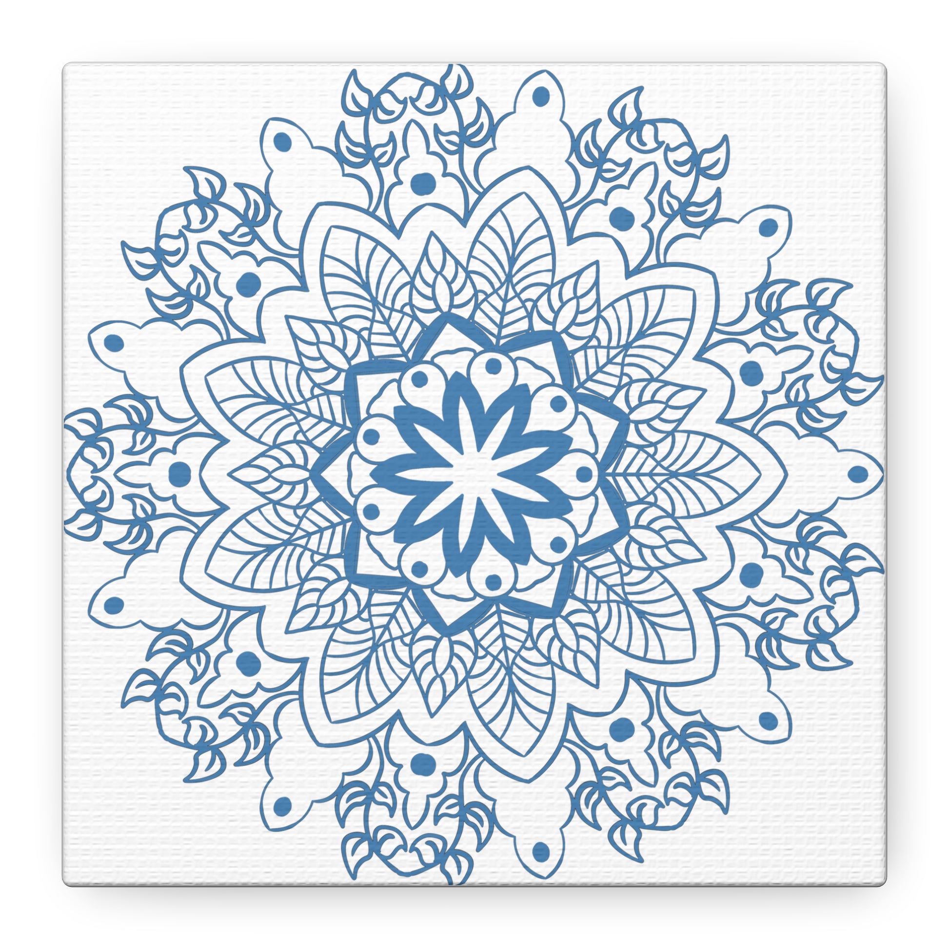 Handmade Mandala Art in Steel Blue on Matte Canvas, Stretched and 125 Inches Thick