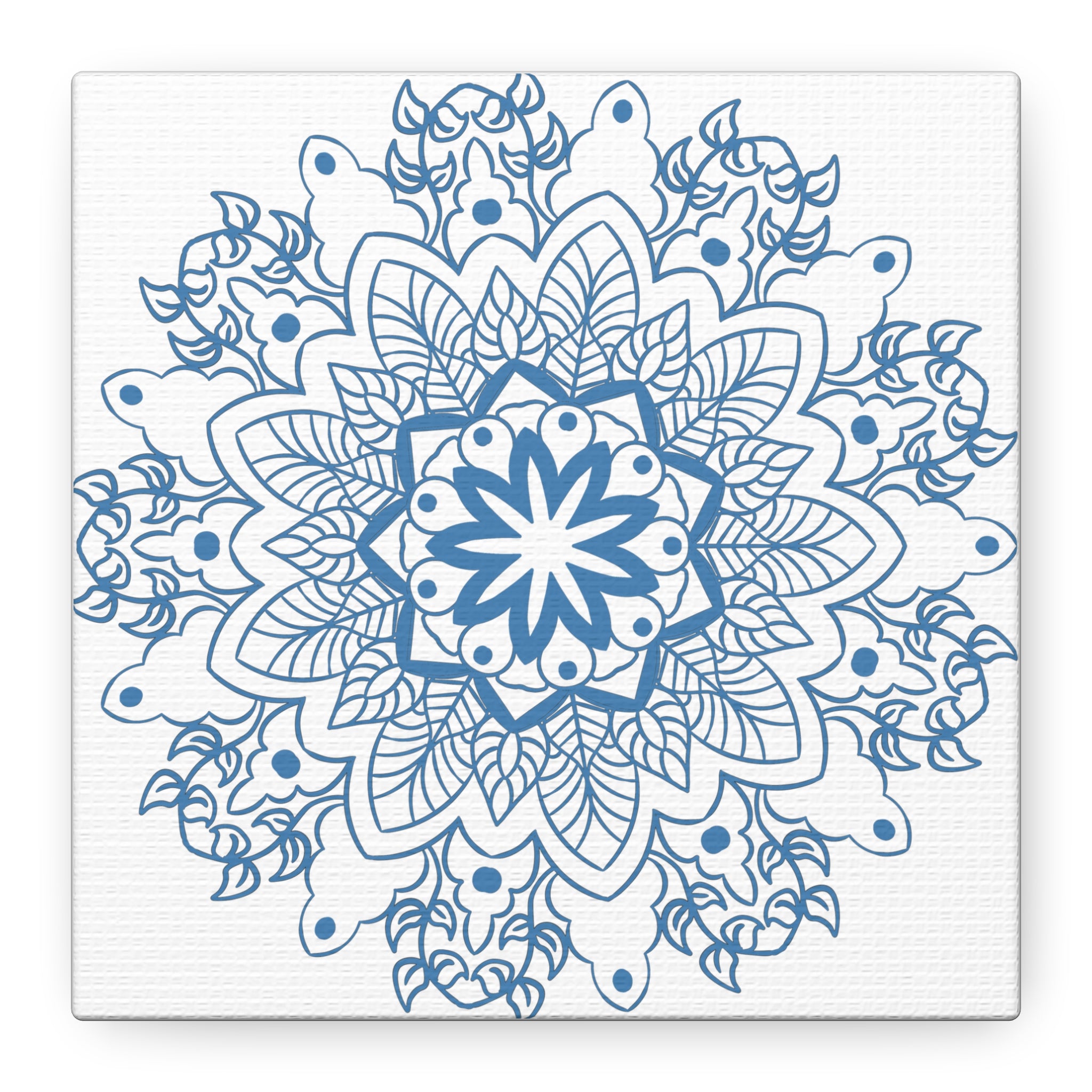 Handmade Mandala Art in Steel Blue on Matte Canvas, Stretched and 125 Inches Thick