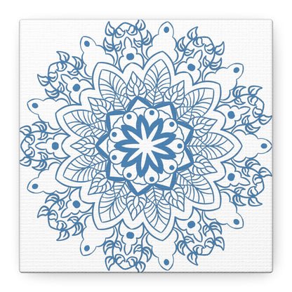 Handmade Mandala Art in Steel Blue on Matte Canvas, Stretched and 125 Inches Thick