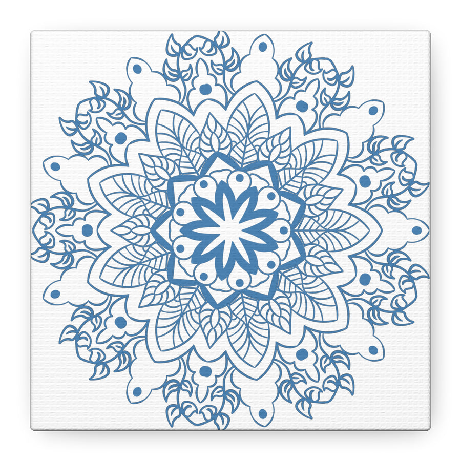 Handmade Mandala Art in Steel Blue on Matte Canvas, Stretched and 125 Inches Thick