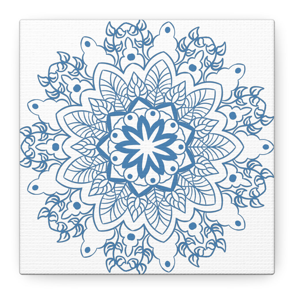 Handmade Mandala Art in Steel Blue on Matte Canvas, Stretched and 125 Inches Thick