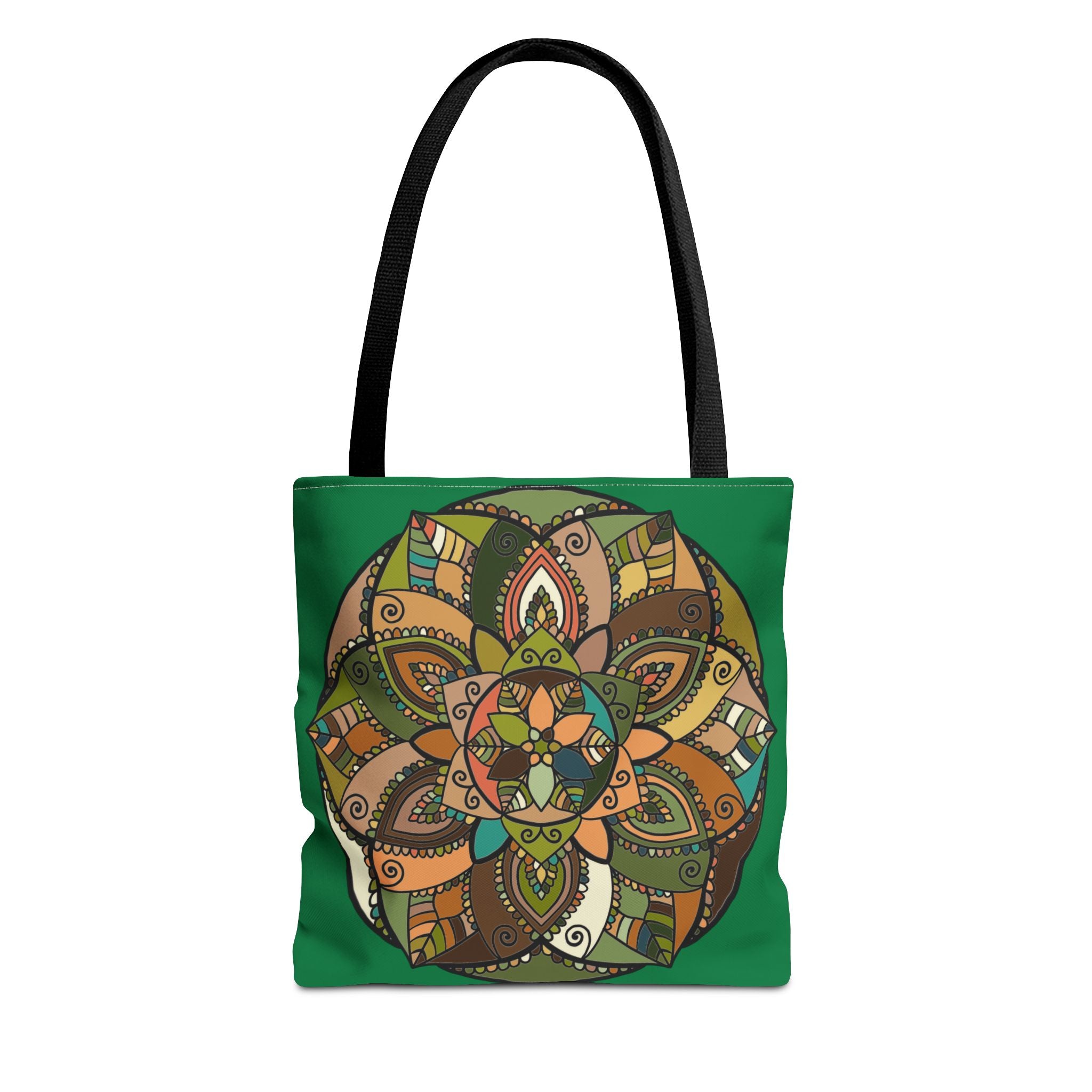 Boho Mandala Tote Bag — Green Floral Pattern AOP Shopper